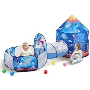 VEVOR 3-in-1 kindertent, pop-up speelhuis voor binnen en buiten, met draagtas en riemen, cadeaus voor jongens, meisjes, baby's en peuters, raket, blauw