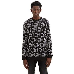TOM TAILOR Denim Uomini Gebreide trui met logo-patroon 1033775, 30906 - Black And White Knit Jacquard, M