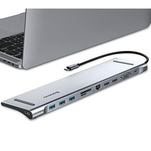 Baseus 11-in-1 docking station, USB C Hub, Triple Display, USB C-adapter met 2 4K HDMI, 3 USB 3.0, Type-C voeding, VGA, SD/TF-kaartlezer, ethernet, 3,5 mm audio voor MacBook Pro/Air