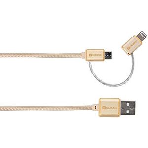 SKROSS 2-in-1 kabel in goud, met Lightning-connector en micro-USB-aansluiting voor Apple en Android-apparaten, 1 m lang, Apple-gecertificeerd