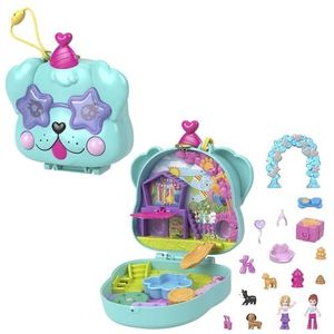 Polly Pocket Minispeelgoed, Compacte Speelset Hondenfeestje, met 2 micropoppen en 14 accessoires, Pocket World reisspeelgoed met verrassingen, HKV30