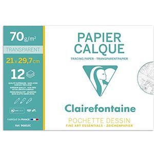Clairefontaine - Ref 96852C - Traceerpapier (12 vellen) - A4-formaat, 70/75g, hoge transparantie, glad oppervlak, zuurvrij, afdrukbaar - Geschikt voor inkt, marker en potlood
