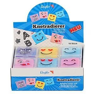 Läufer 12427 Smiley Kneedrubber Gum In Transparante Verpakking, Vormbaar Gum, Kneedgum Set Met 18 Stuks