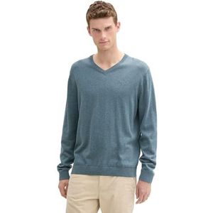 TOM TAILOR Basic pullover voor heren met V-hals van katoen, 36148 - Stormy Teal Melange, M