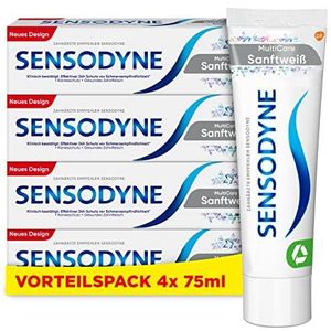 Sensodyne MultiCare Tandpasta, zacht wit, 4 x 75 ml, dagelijkse tandpasta met fluoride, voor pijngevoelige tanden