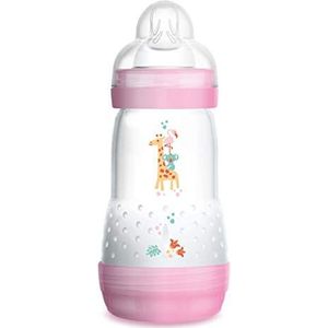 MAM Anti-koliek fles, 2-4 maanden, 260 ml, met zuiger met 2 gemiddelde waterstroom van siliconen, gemakkelijk te accepteren, zelfsteriliserend en gemakkelijk te reinigen, Easy Start Anti-Colic, roze