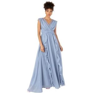 Anaya with Love Maxi-jurk voor dames, mouwloos, V-hals, waterval, ruches, kant, voor bruiloft, gast, bruidsmeisje, avond, gala, baljurk, Dusty Blauw, 38