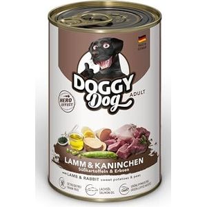 DOGGY Dog Paté lam en konijn, 6 x 400 g, nat voer voor honden, graanvrij hondenvoer met zalmolie en groenlipmossel, compleet voer met zoete aardappel en erwten, Made in Germany