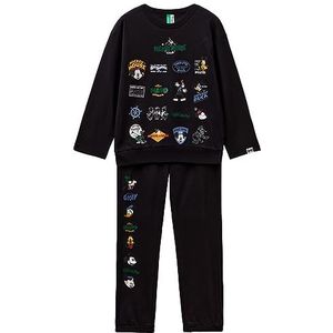 United Colors of Benetton Pig(tricot + pant) 3VR50P055 pyjamaset, zwart 100, XL kinderen, Nero 100, XL