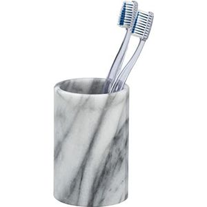 WENKO Tandenborstelbeker Onyx marmer - tandenborstelhouder voor tandenborstel en tandpasta, marmer, 7 x 12,5 x 7 cm, wit