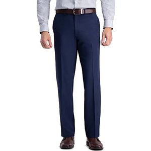 Haggar Premium comfortabele herenbroek met rechte pasvorm, platte voorkant (normale en grote, lange maten), Blauw, 42W / 30L