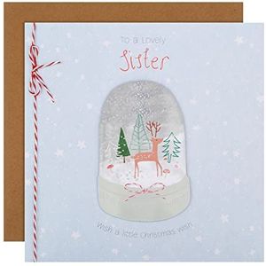Hallmark Kerstkaart voor zuster - Hedendaagse sneeuwbol met herten illustratie ontwerp