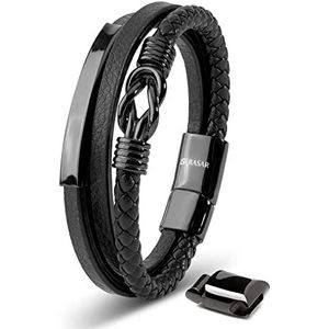 SERASAR Armband Leer Zwart 20cm Lederen Armband voor Heren - Leren-Armband Mannen-Armband Cadeau-Idee Cadeau Man Armversiering Sieraden Vlechtarmband Gevlochten Armbanden Wikkelarmband Leren-Ketting