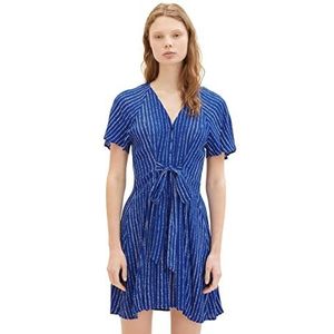 TOM TAILOR Denim Damesjurk met vleugelmouwen en ceintuur, 31714 - Bright Blue Batik Vichy Print, S