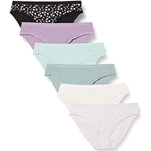 Amazon Essentials Women's Katoenen onderbroek in bikinimodel (verkrijgbaar in grote maten), Pack of 6, Deftig bloemenpatroon/Stippen/Veelkleurig, 44