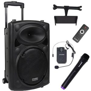 DYNASONIC DYNAPRO 12 Plus Bluetooth-luidspreker, draagbaar, professioneel, krachtige Bluetooth-luidspreker met 700 W, 2 karaoke-microfoons en tablethouder