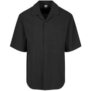 Urban Classics Herenhemd, relaxed seersucker shirt met korte mouwen, casual overhemd met korte mouwen, verkrijgbaar in verschillende kleuren, maten S-5XL, zwart, 3XL