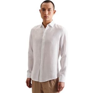 Seidensticker Zakelijk overhemd voor heren, slim fit, zacht, kent-kraag, lange mouwen, 100% linnen, wit, 39