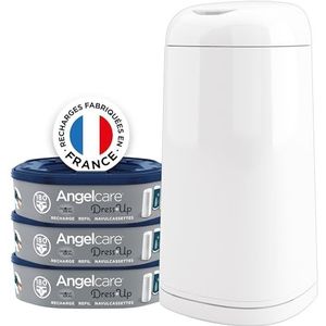 Angelcare luieremmer + 3 navulverpakkingen tegen geuren, hoge capaciteit, antibacterieel, eenvoudig in gebruik, wit