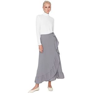 Trendyol Dames Design Midi Wrapover Regular Geweven Bescheiden Rokken, Grijs, 62