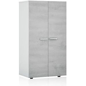 Schoenrek 2 Deurs, Schoenrek Smal, Model Star, Afgewerkt in Glanzend Wit en Cement, Afmetingen: 55 cm (Breedte) x 108 cm (Hoogte) x 36 cm (Diepte)