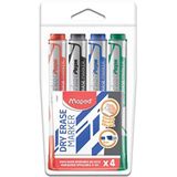 Maped marker, droog afwisbaar, 4 stuks, blauw, zwart, rood, groen – wigvormige punt, 1 tot 5 mm – witte bord, leisteen en niet-poreuze oppervlakken