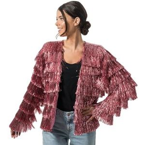 Chaks - Damesjas met glinsterende franjes, zilver, goud, roze, jaren 90 discojas, festival, carnaval, feest, rave