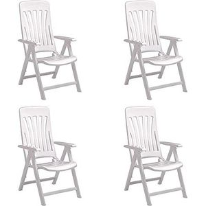 GARBAR BLANES Set van 4 stoelen met armleuningen voor buiten, tuin, terras, balkon, strand, zwembad, picknick, camping, catering, design, licht, inklapbaar, kantelbaar, wit