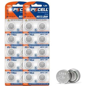 PKCELL LR44 AG13 Knoopcellen, alkaline, 1,5 V, 158 mAh, voor speelgoed, muziekboeken, thermometer, nachtlampje, 20 stuks