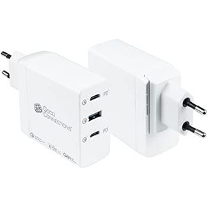 Good Connections USB-snellader 90W met GaN-technologie - 3-poorts - 2X USB-C max. 90W en 1x USB-A max. 18W, totaal max. 90W - PD 3.0, QC 4+, wit, PCA-W001W