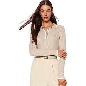 Trendyol Dames kleurblok lange mouwen slanke sweater, stone, M