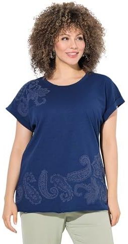 Ulla Popken - Shirt - Donkerblauw - Jersey - Ronde Hals - Halve Mouw