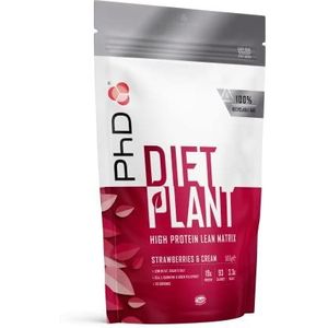 PhD Nutrition Veganistisch dieet Plantaardig mager eiwitpoeder Eiwitpoeder Suikerarm, caloriearm - Aardbeien & Room 500 g (20 porties)