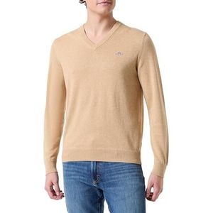 GANT Klassieke katoenen V-hals, kaki mel, S