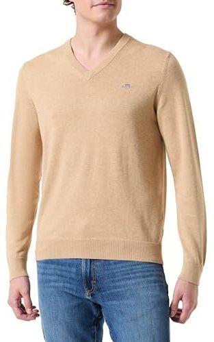 GANT Klassieke katoenen V-hals, kaki mel, S