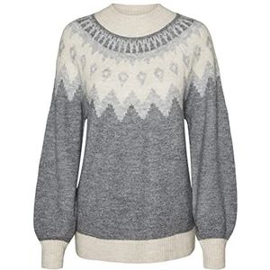 bestseller a/s Dames VMSIMONENEW LS O-N Nordic BLOU. GA Boo trui, medium grijs gemêleerd/patroon: W LGM+Birch, XS