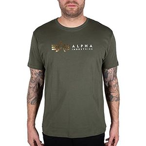 Alpha Industries Alpha Label T Folie Print T-shirt voor Heren Dark Olive