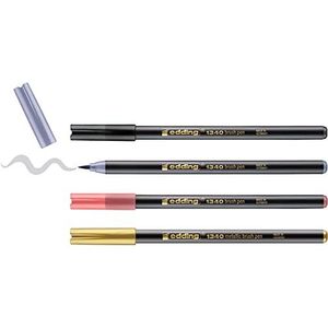 Edding 1340 brush pen set - 4 pennen - goud metallic, zwart, grijs, abrikoos - flexibele penseelpunt 1-6 mm - pennen voor schrijven en tekenen - hoge dekkracht, zelfs op donkerder papier