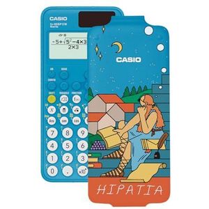 Casio FX-85SP CW – wetenschappelijke rekenmachine voor Hypatia, geïllustreerd door Conxita Herrero, aanbevolen voor het Spaanse en Portugese cv, 5 talen, meer dan 300 functies, zonne-energie, blauw