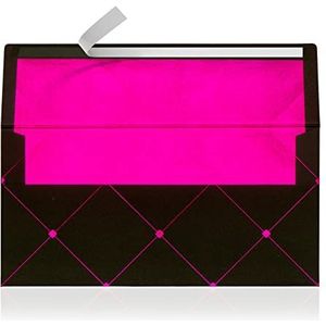 10 enveloppen Zwart met Roze Metallic Lining 110 x 220 mm voor Wenskaarten Kerstkaart Vouchers Uitnodiging
