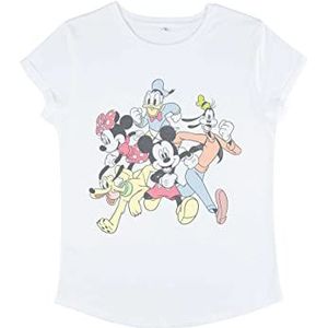 Disney Classics Women's Mickey Classic-Group Run Organic Rolled Sleeve T-Shirt, Wit, L, wit, L