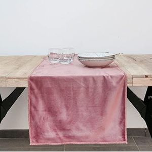 Tafelloper van fluweel met borduurwerk, rechthoekig, placemats van fluweel, tafeldecoratie, antiek roze, 150 x 45 cm