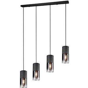 Trio Leuchten Hanglamp Robin 310600432, metaal zwart mat, glas rookkleur, excl. 4x E27