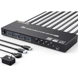 MLEEDA - HDMI KVM Switch - 4 Poorten - 4K@60Hz - Inclusief DC12V Voedingsadapter