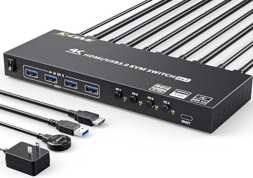MLEEDA - HDMI KVM Switch - 4 Poorten - 4K@60Hz - Inclusief DC12V Voedingsadapter