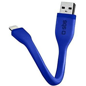 SBS Micro data- en oplaadkabel, 12 cm, Lightning-stekker naar USB, plat oppervlak, wirwarvrij, voor iPhone 14, 13, 12, 11, SE 2020, X, 8, 7, 6s, 6, iPad, iMac, MacBook, blauw