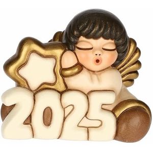 THUN, Engel Vrolijk jaar 2025 met ster van hoogwaardig keramiek, kerstcollectie, verzamelfiguren, cadeau-idee voor Kerstmis, 7,1 x 7,1 x 7,8 cm