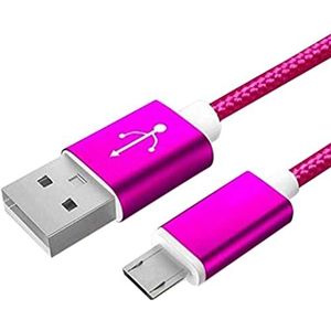 2 USB-kabel nylon micro USB voor Wiko Y60 Smartphone Android oplader aansluiting (roze)