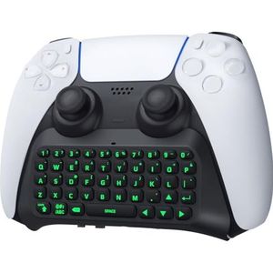 TiMOVO Groen toetsenbord met achtergrondverlichting voor PS5-controller, draadloos Bluetooth-chatpad voor Playstation 5-controller, geïntegreerd mini-gamingtoetsenbord met 3,5 mm audio-aansluiting
