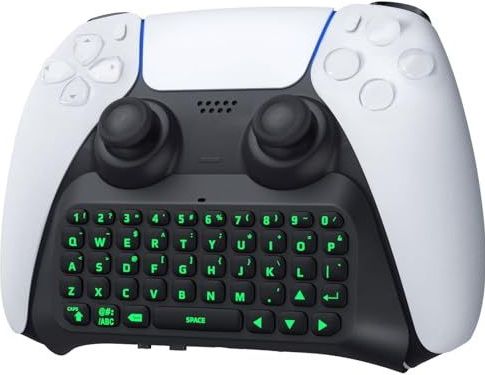 TiMOVO Groen toetsenbord met achtergrondverlichting voor PS5-controller, draadloos Bluetooth-chatpad voor Playstation 5-controller, geïntegreerd mini-gamingtoetsenbord met 3,5 mm audio-aansluiting